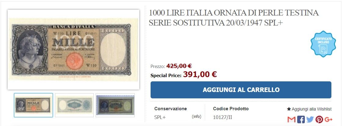 1.000 lire che vale 400 euro 