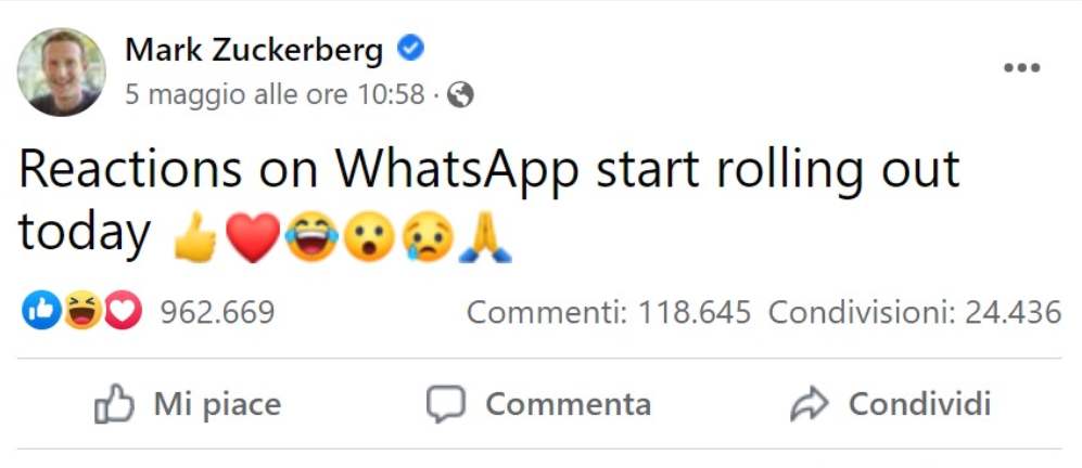 reazioni whatsapp