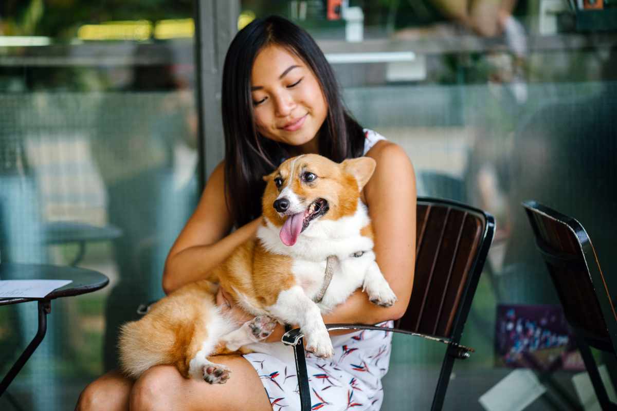 donna con cane al bar