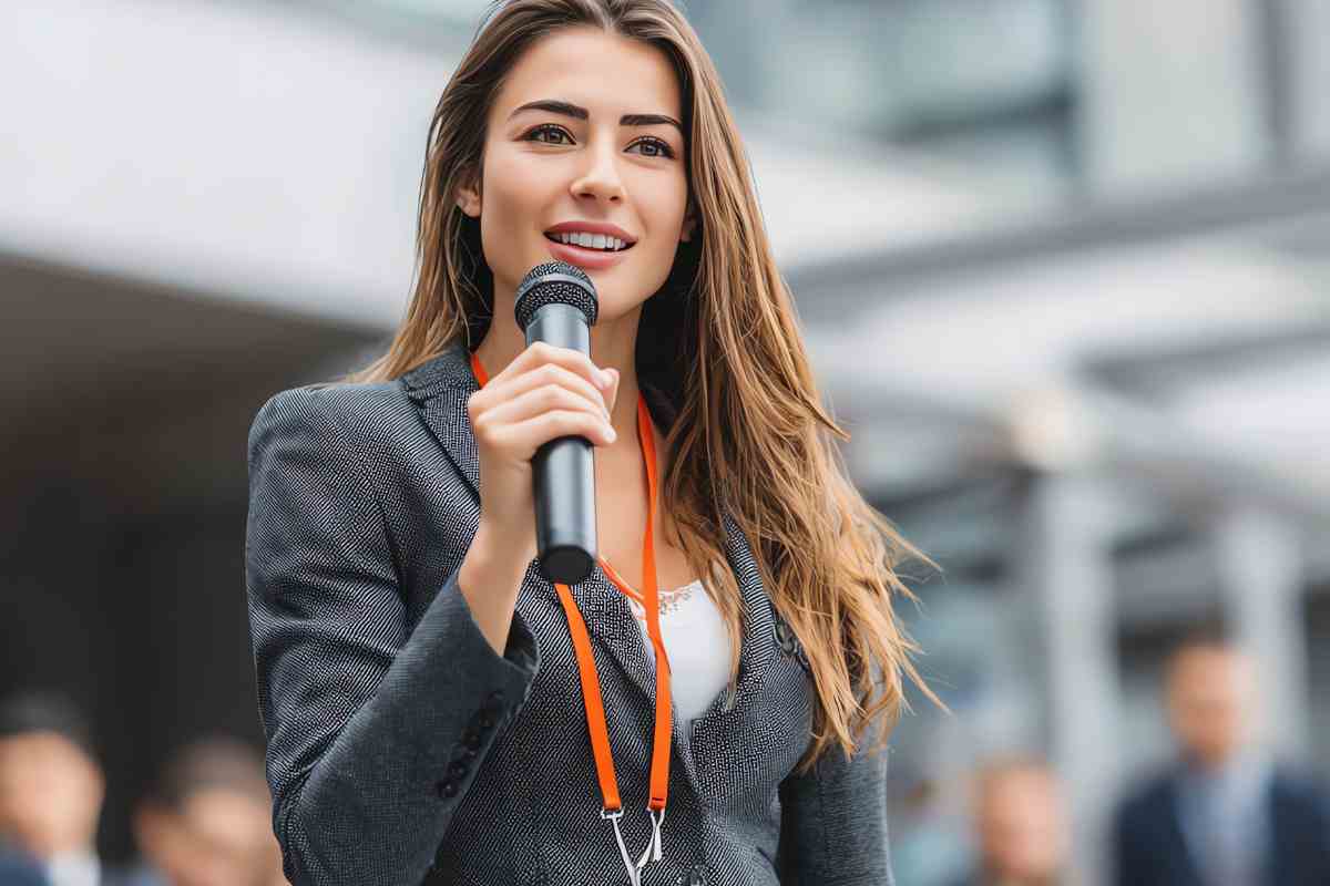 donna parla con microfono