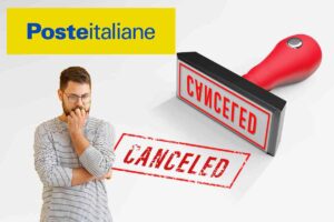 timbro canceled logo poste italiane uomo preoccupato