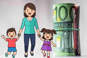 grafica mamma bambini rotolo con soldi