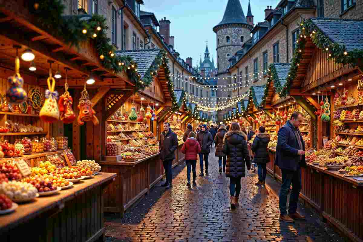 mercatino natalizio con persone