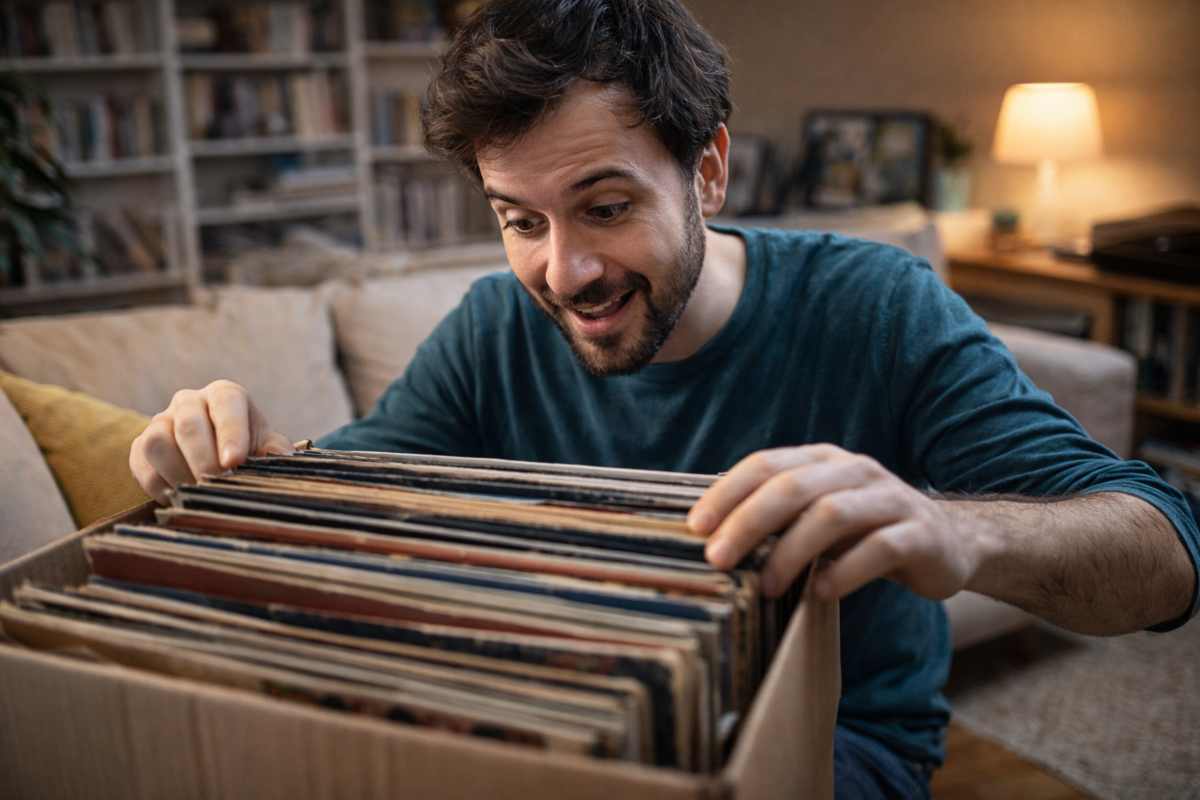 uomo guarda dei vinili