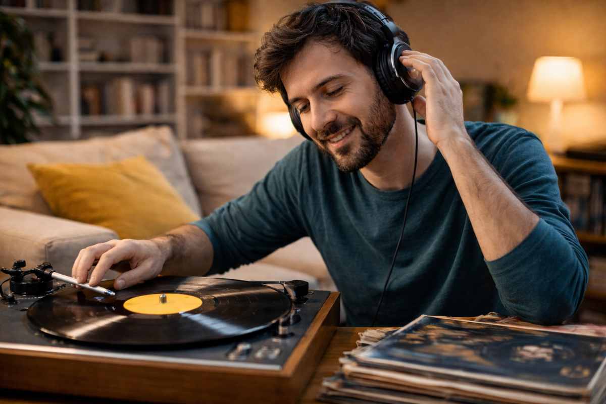 uomo ascolta vinile